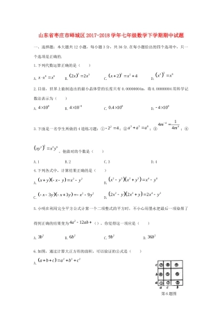 山东省枣庄市峄城区七年级数学下学期期中试卷