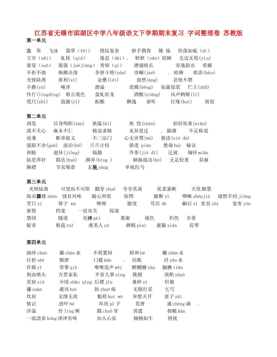 八年级语文下学期期末复习 字词整理卷 苏教版 试题_第1页