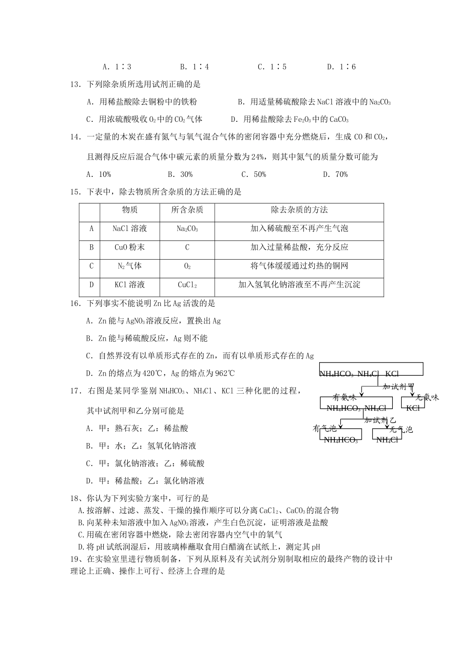 化学奥林匹克竞赛初赛试题(双阳区赛区) 试题_第3页
