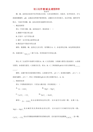 初三化学 酸 碱 盐 题型种种 试题