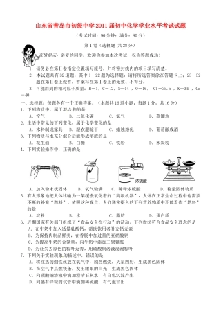 初中化学学业水平考试试题(无答案) 试题
