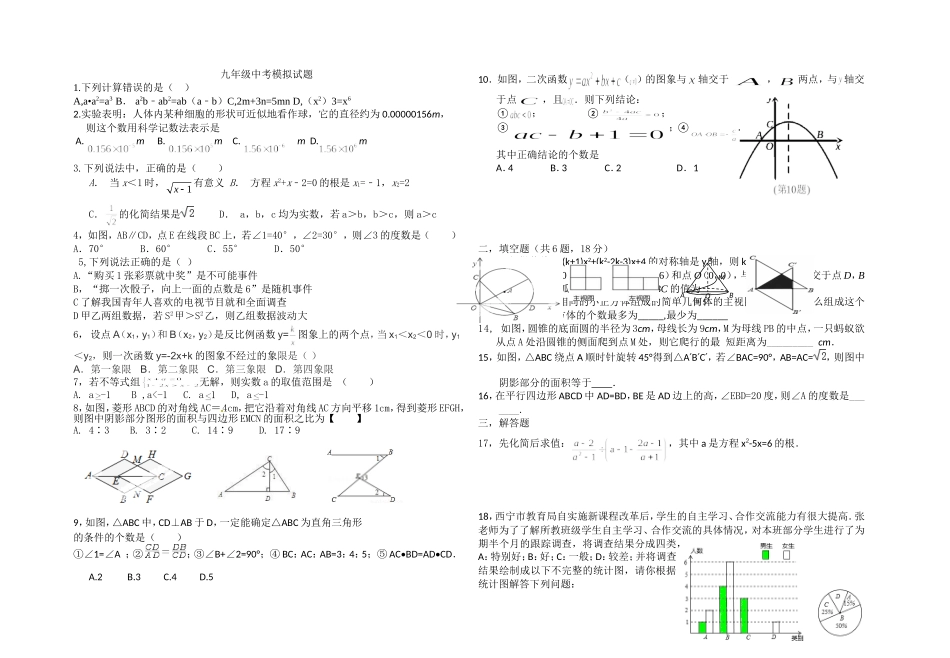 九年级中考模拟试题_第1页