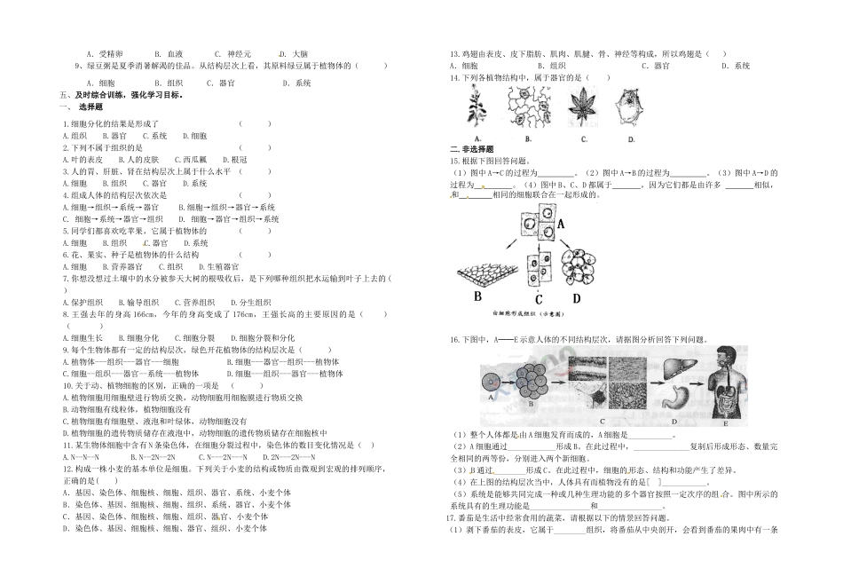中考生物 第二单元 第二章 细胞怎样构成生物体试卷_第2页