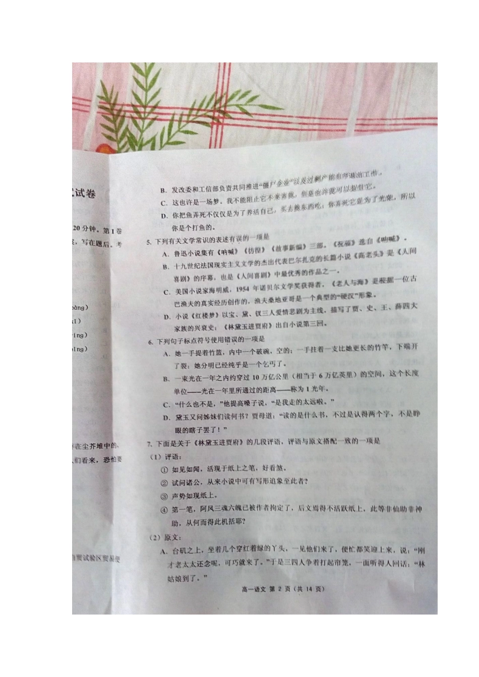 天津市蓟县_高一语文下学期期中试卷扫描版试卷_第2页