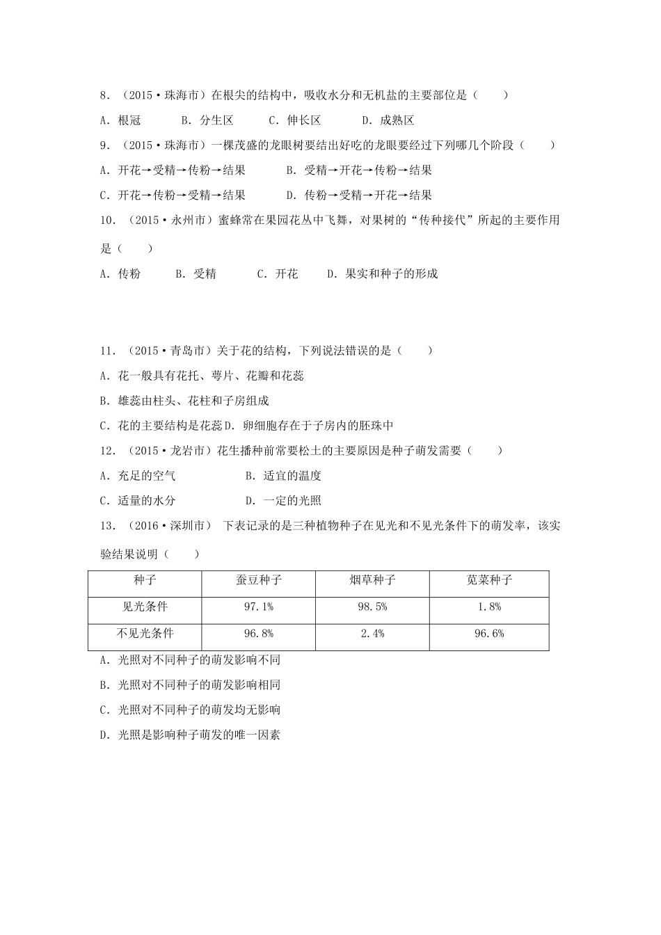 中考生物总复习 第3单元 第2章真题回练试卷_第2页