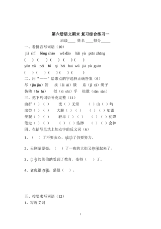第六册语文期末复习综合练习一