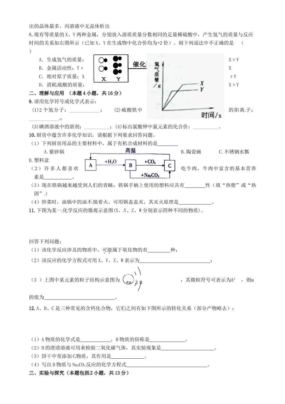 九年级化学毕业考试试卷试卷_第2页