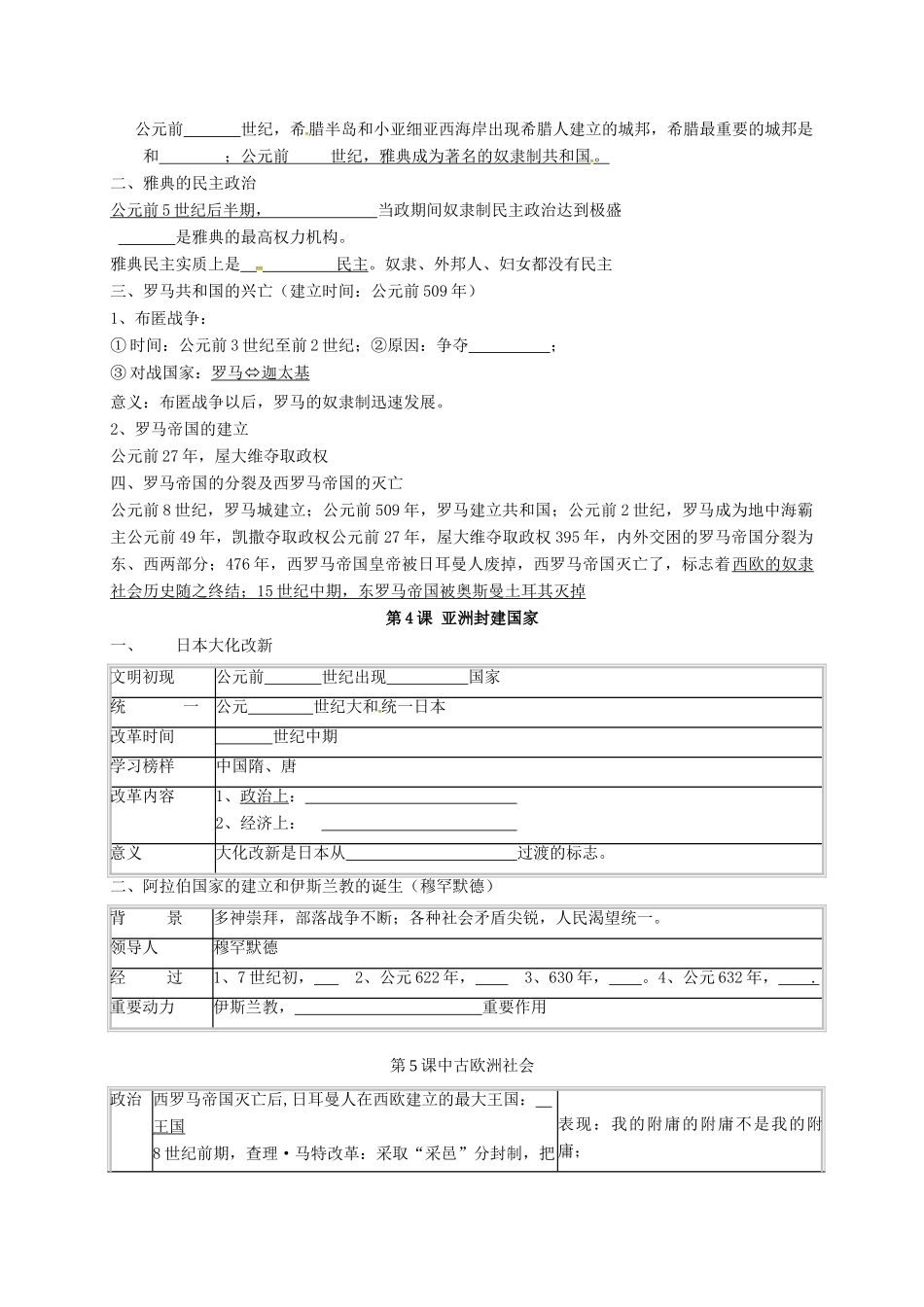 九年级历史上学期暑假作业(第一单元 世界古代史) 新人教版试卷_第2页