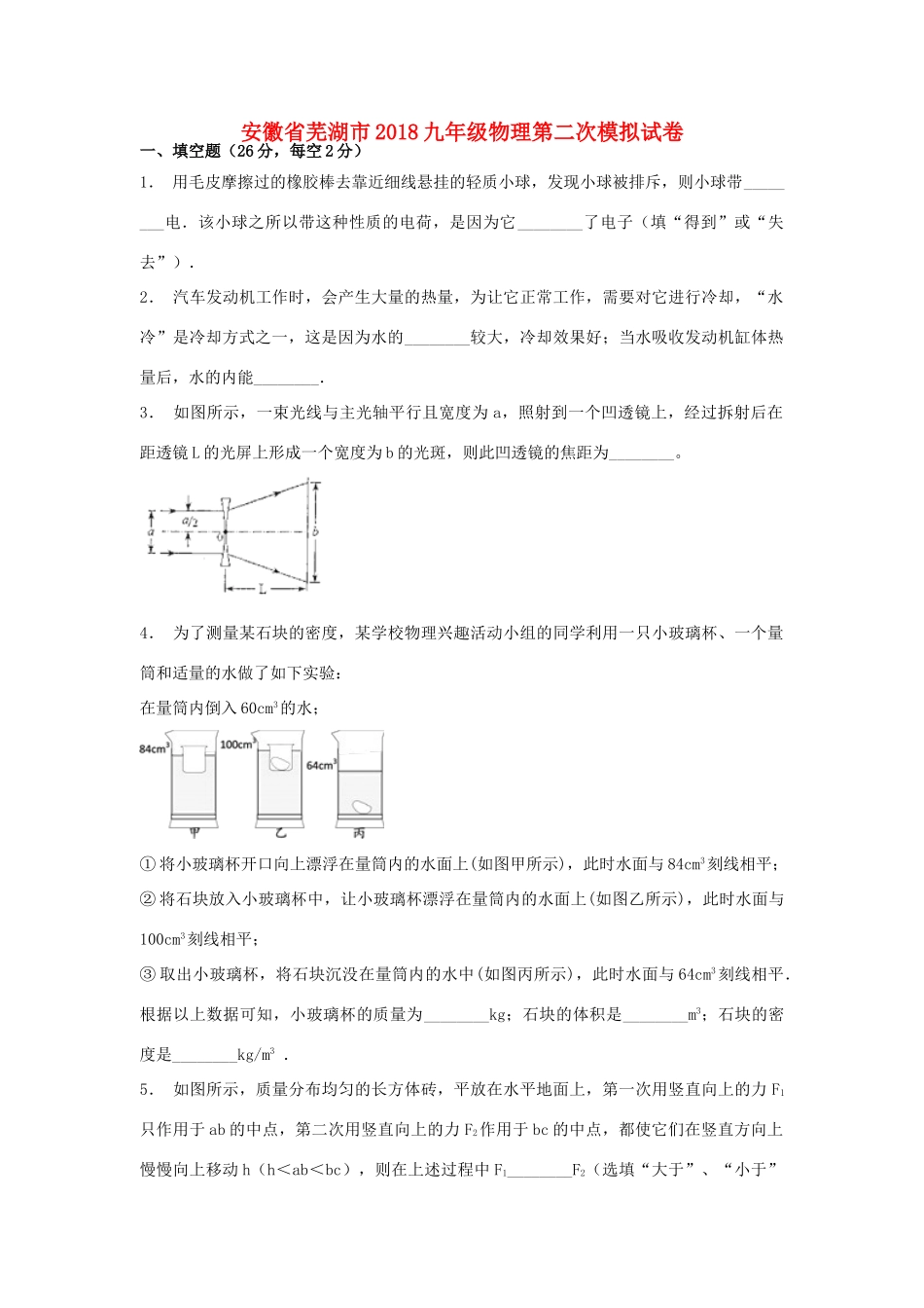 安徽省芜湖市九年级物理第二次模拟试卷试卷_第1页