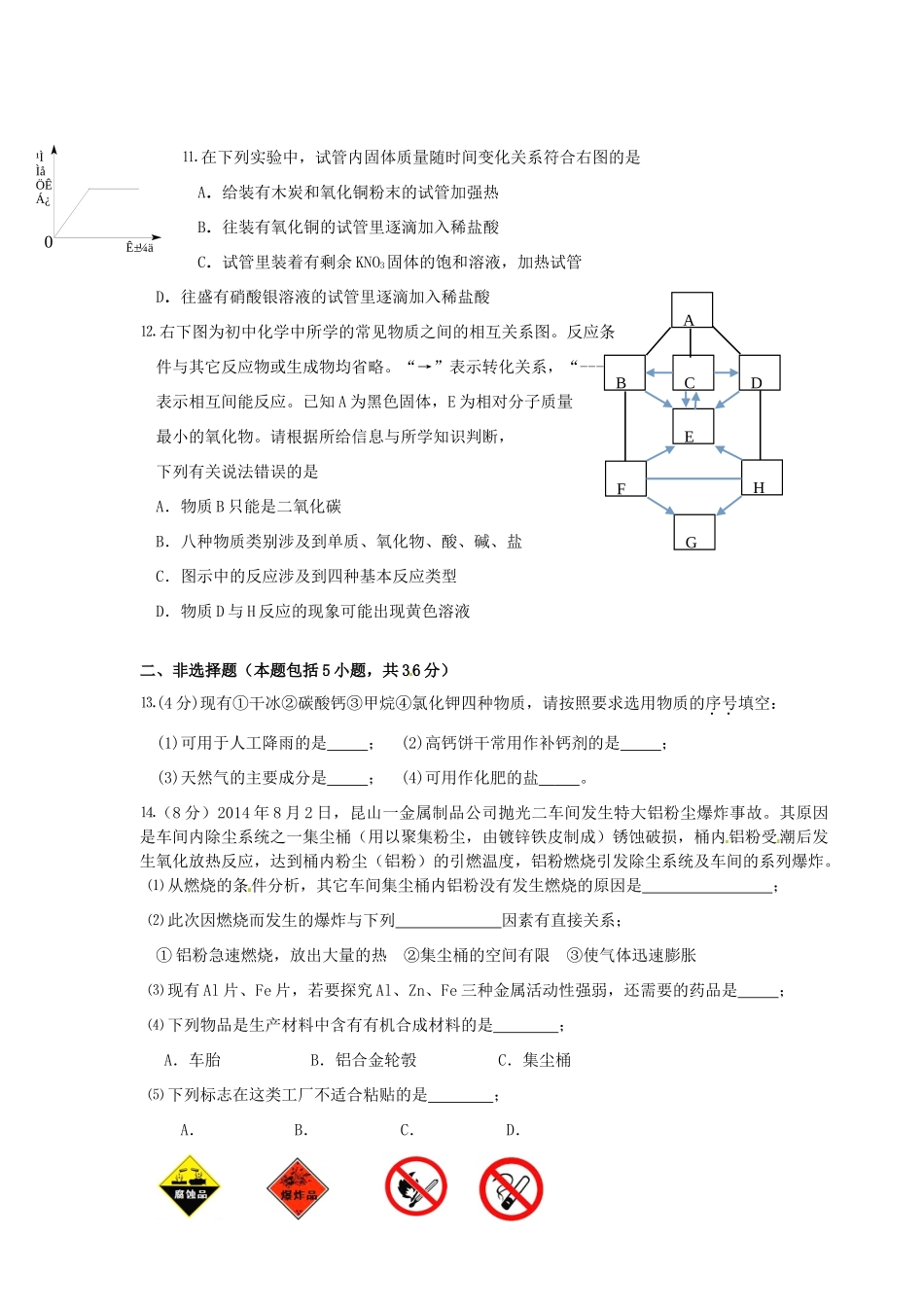 九年级化学第二次全真模拟试卷试卷_第3页