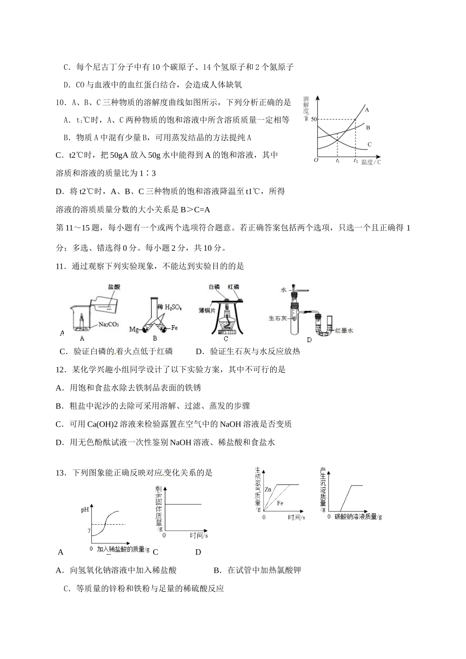 九年级化学6月模拟(二模)试卷试卷_第2页