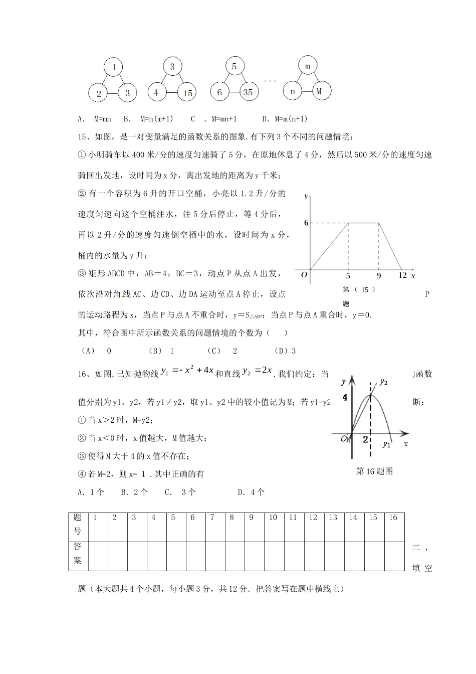 九年级数学下学期入学考试试卷 新人教版试卷_第3页