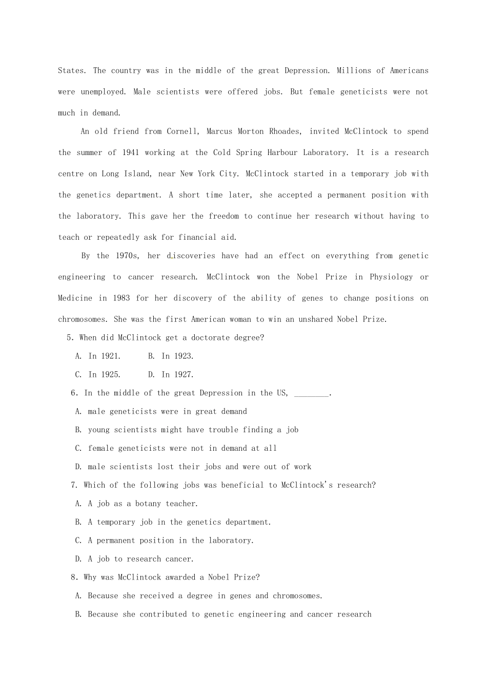 内蒙古集宁市高一英语下学期第二次月考试题(无答案) 试题_第3页