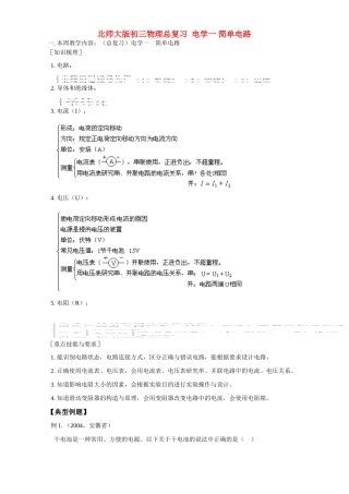 北师大版初三物理总复习 电学一 简单电路试卷