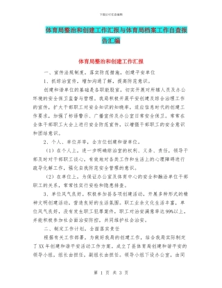 体育局整治和创建工作汇报与体育局档案工作自查报告汇编