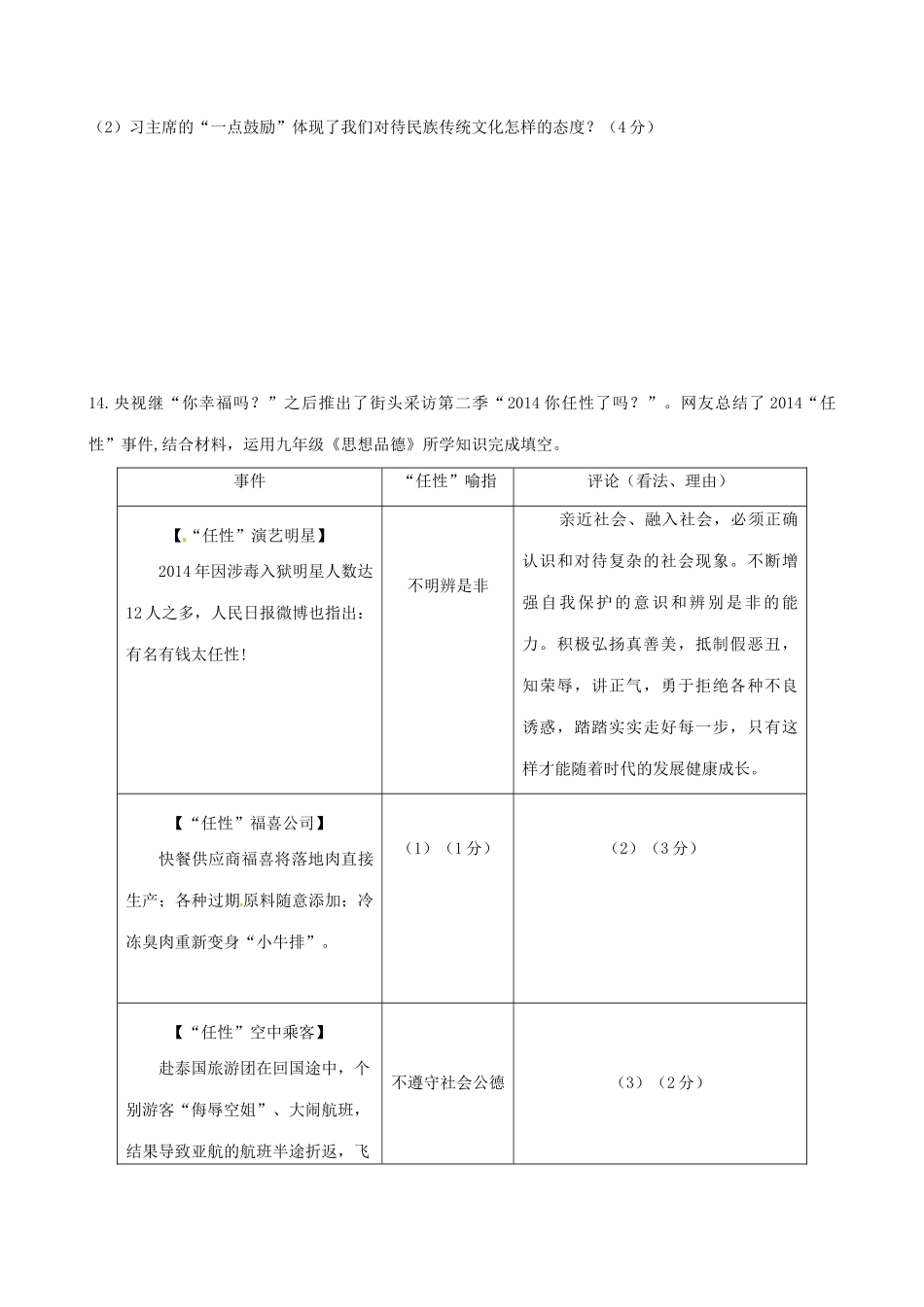 九年级政治3月教学调研考试试卷试卷_第3页