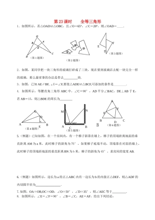 初中数学同步复习指导用书 第23课时全等三角形 苏教版 试题
