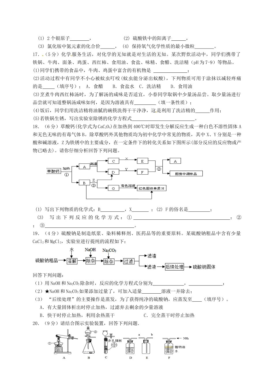 九年级化学下学期双休作业试卷(10，无答案)试卷_第3页