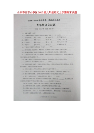 山东枣庄市山亭区九年级语文上学期期末试卷新人教版试卷