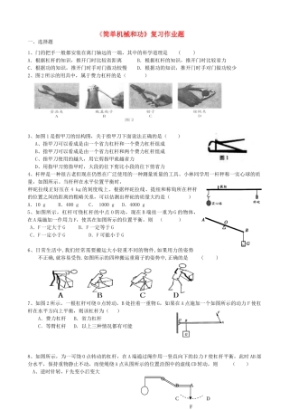 九年级物理上册 (简单机械和功)复习作业题试卷