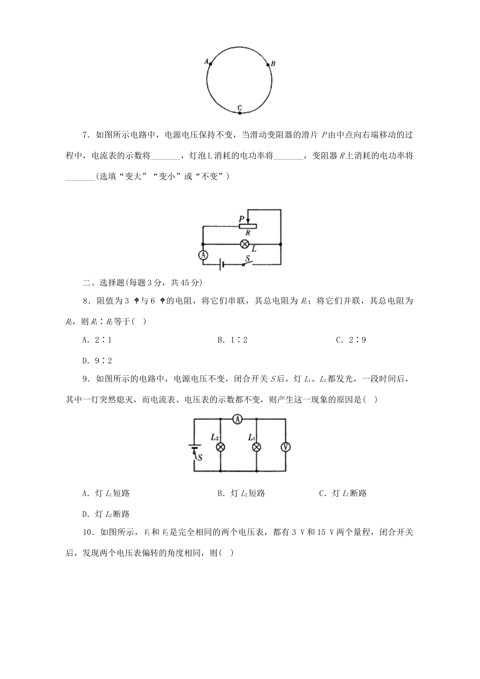 中考物理专题训练二 电学 新课标 人教版试卷_第2页