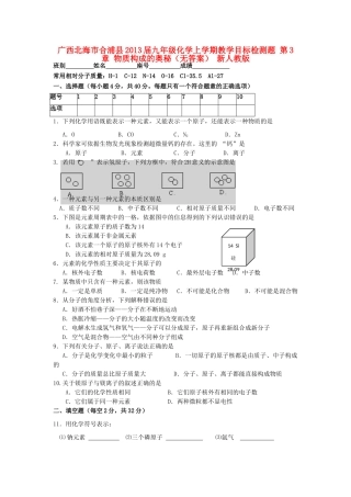 九年级化学上学期教学单元同步检测题 第3章 (物质构成的奥秘) 新人教版试卷
