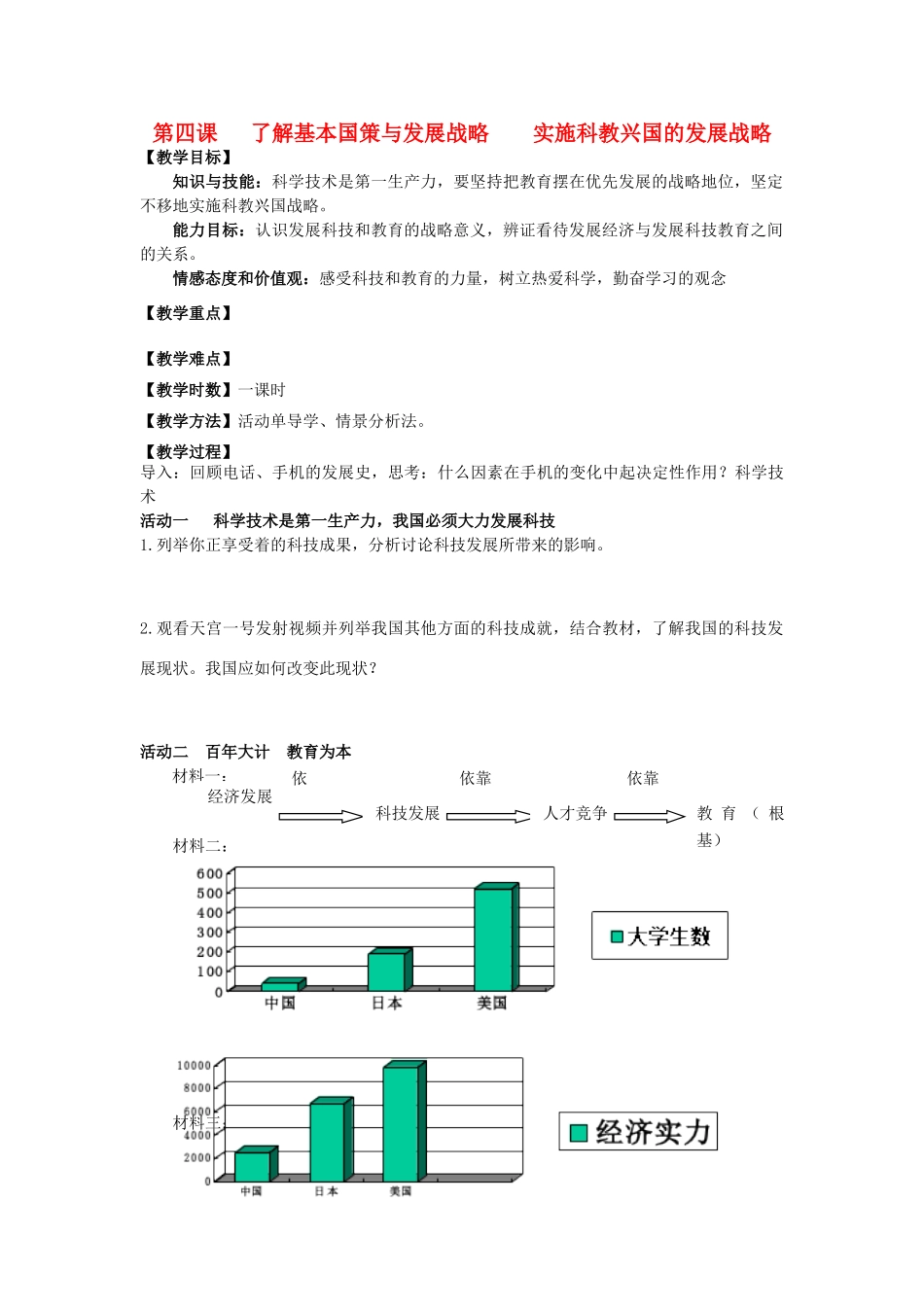 九年级政治 第四课 了解基本国策与发展战略复习试卷_第1页