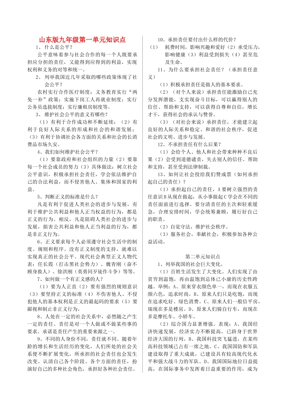 九年级政治 知识点归纳 鲁教版试卷_第1页