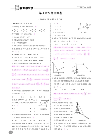 九年级数学上册 第4章 相似三角形综合检测卷(A本，pdf)(新版)浙教版试卷