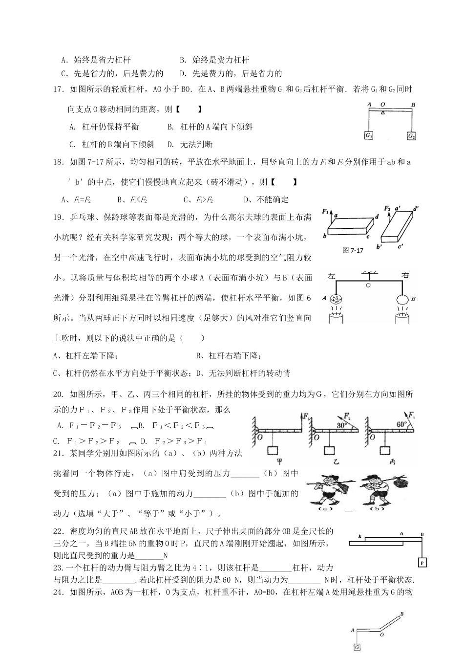 九年级物理(杠杆)专题训练卷 人教新课标版试卷_第3页