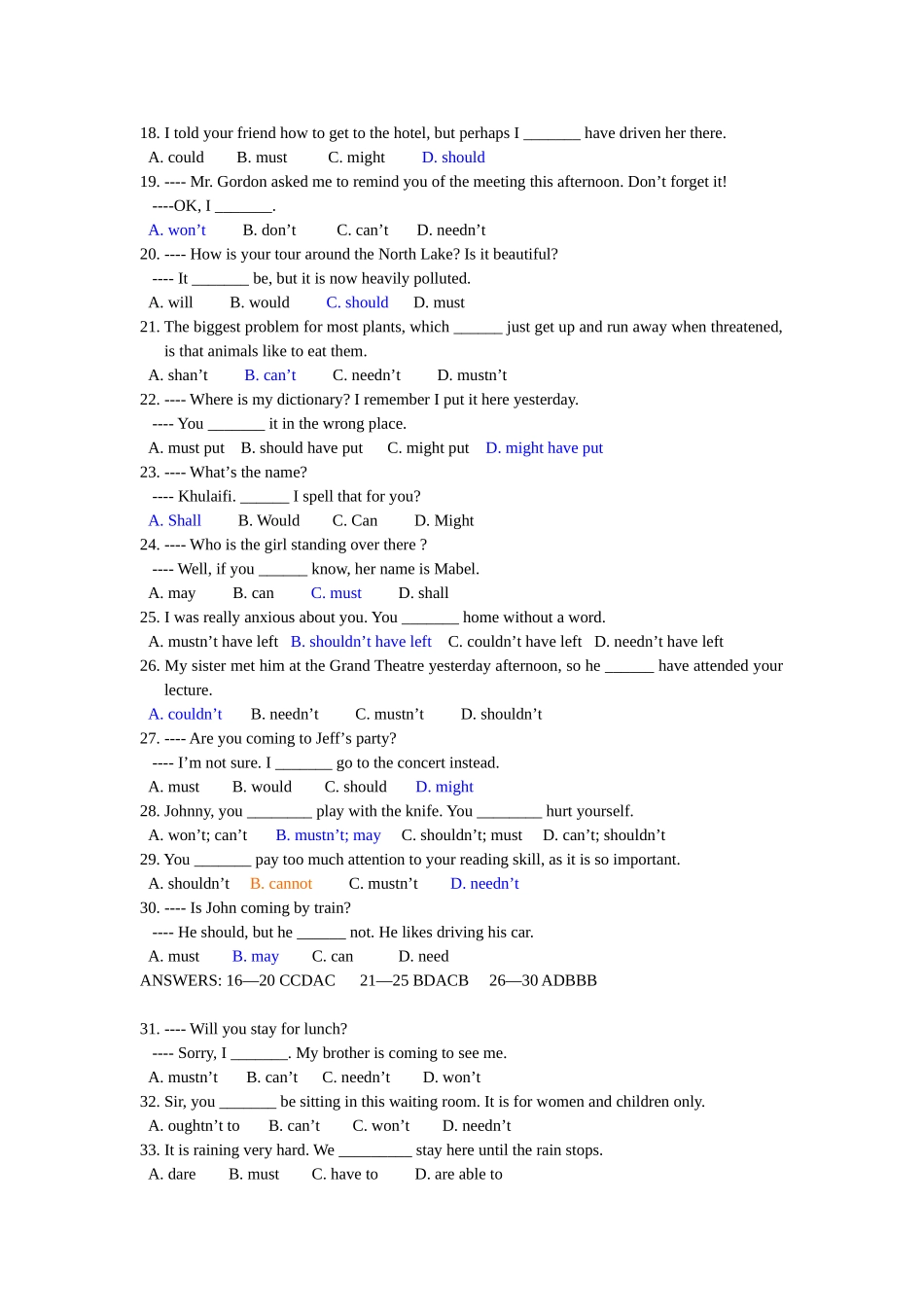 高中情态动词练习_第2页