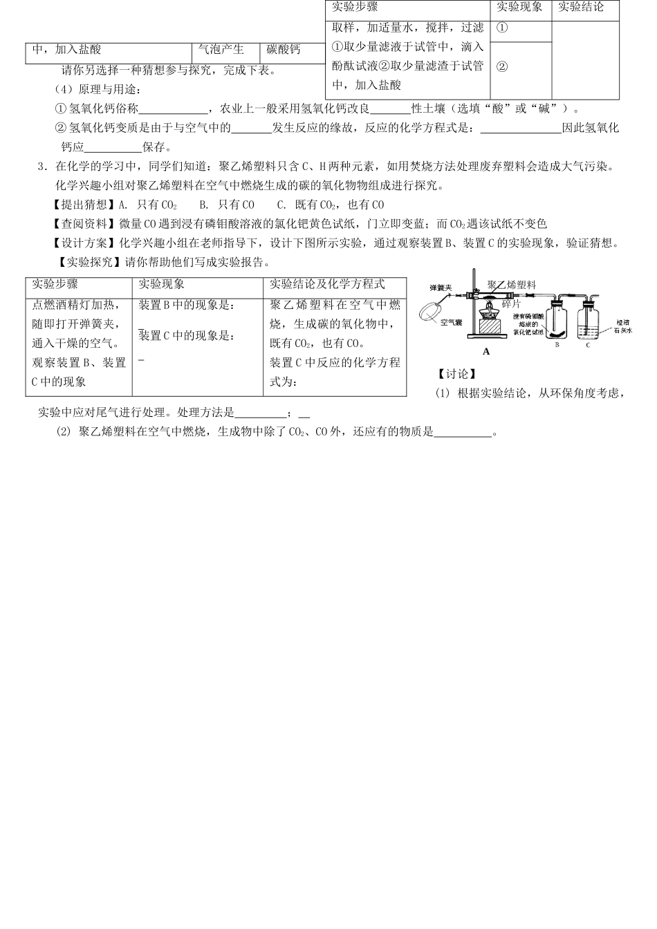 九年级化学专题复习资料十二 化学探究性试卷试卷_第3页