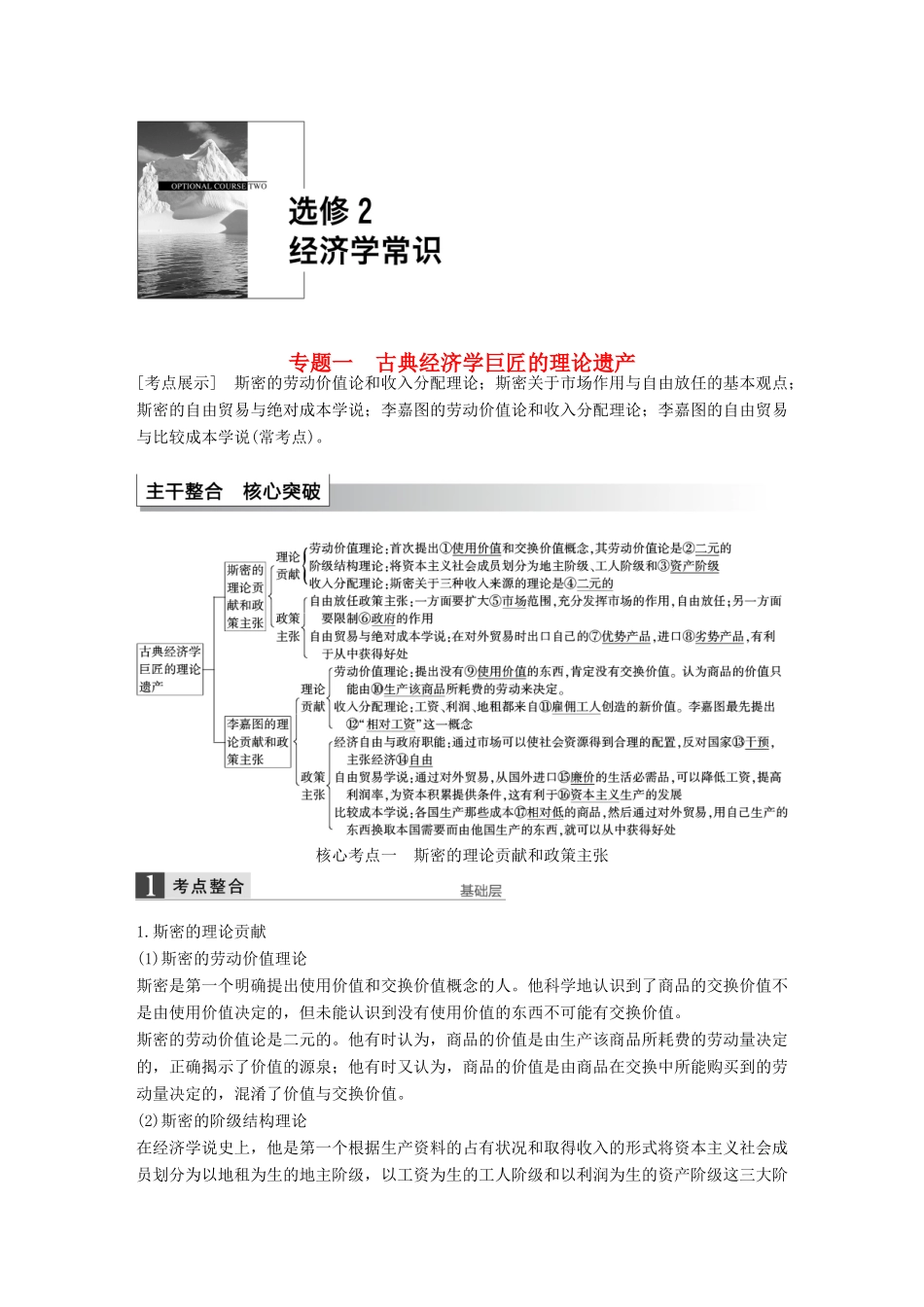 （江苏专用）高考政治大一轮复习 专题一 古典经济学巨匠的理论遗产考点整合 新人教版选修2-新人教版高三选修2政治试题_第1页