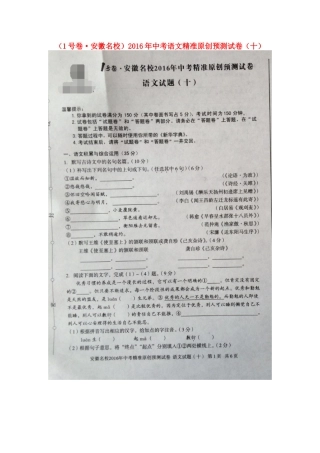 中考语文精准原创预测试卷(十)新人教版试卷