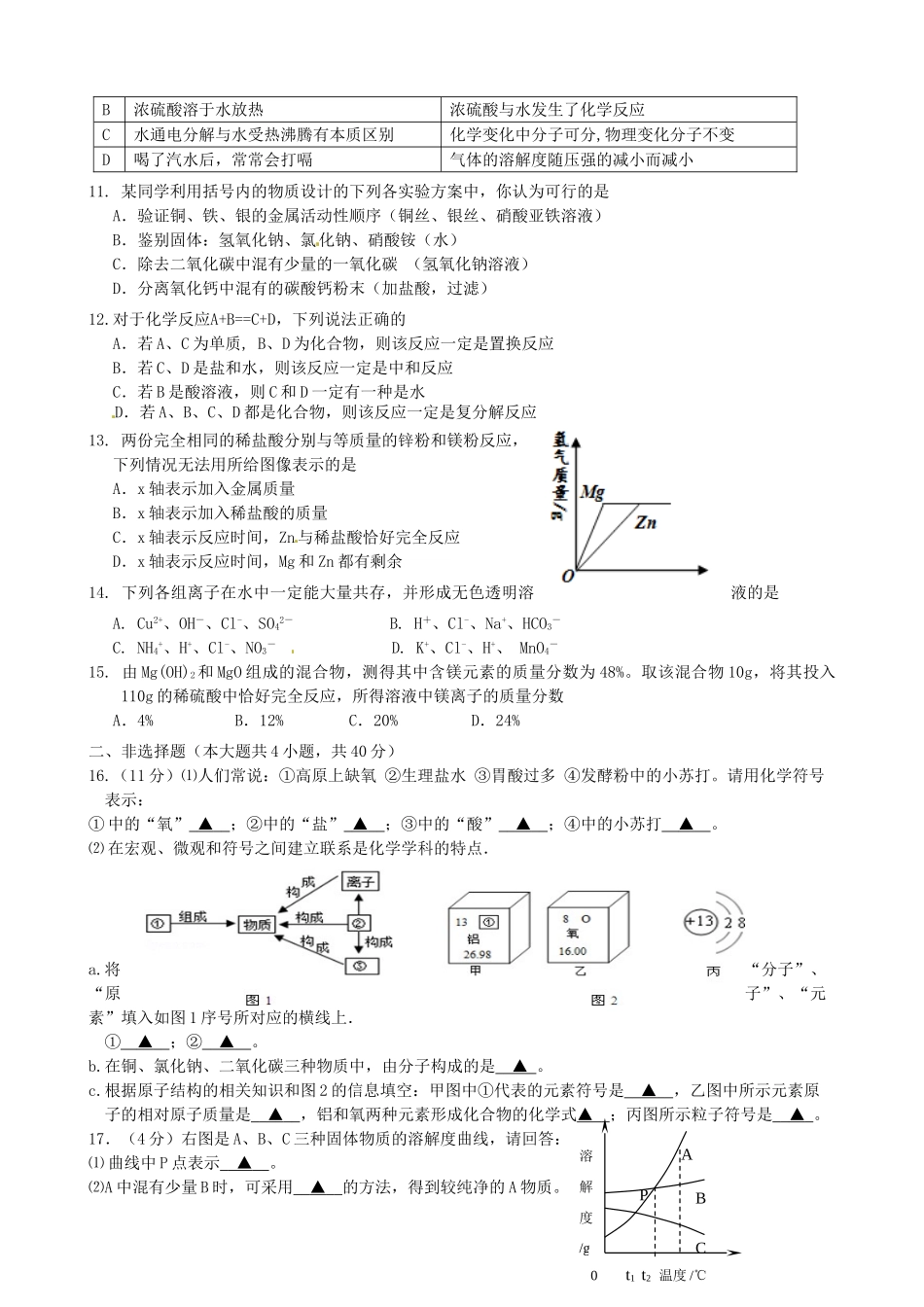 九年级化学3月份课堂检测试卷_第2页