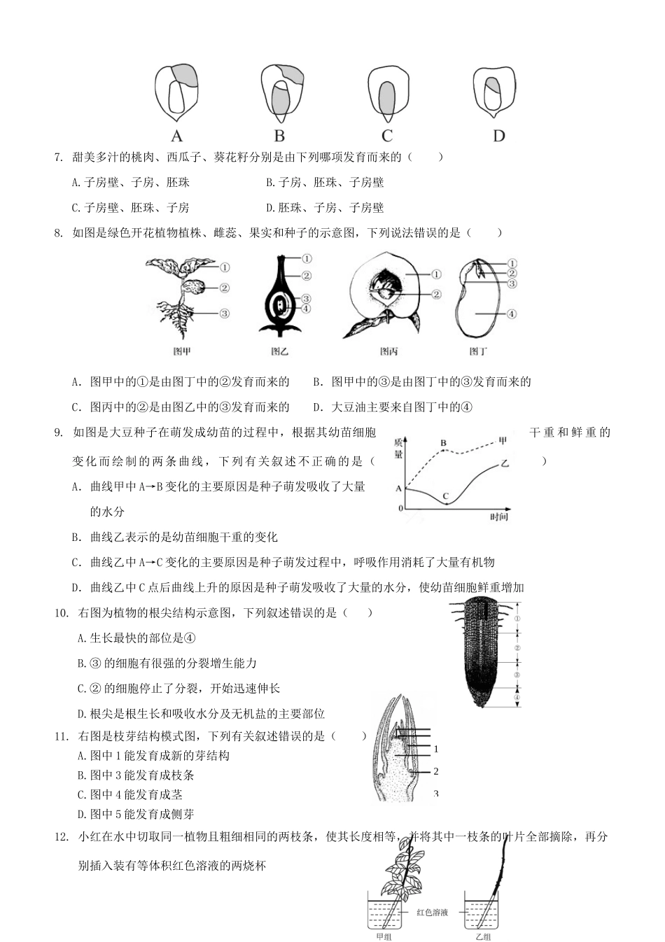 山东省济南市历城区 八年级生物上学期期中质量检测试卷_第2页