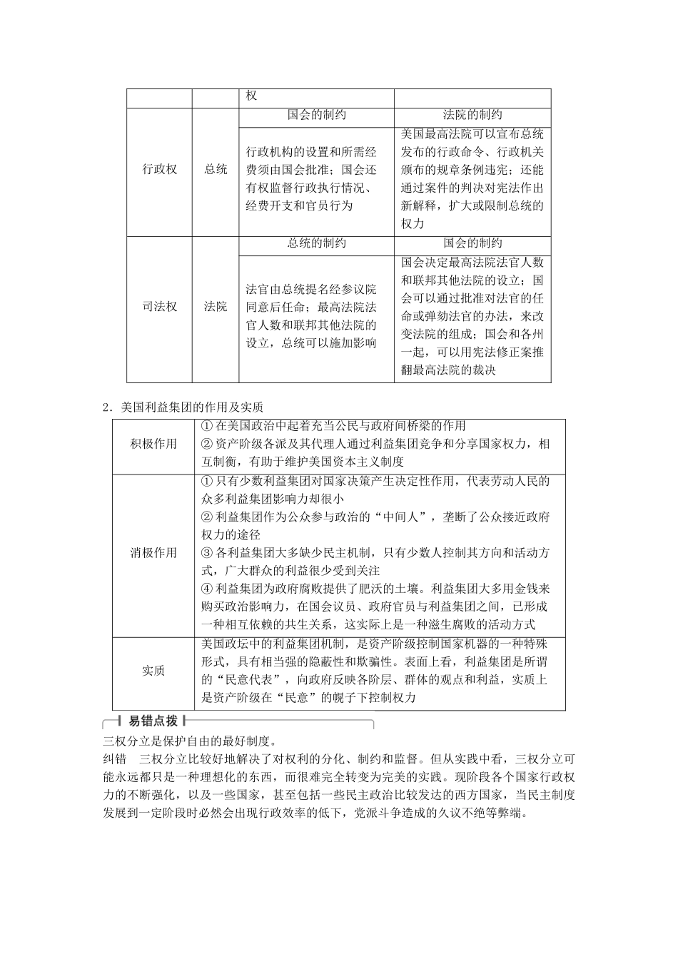 （浙江专用）高考政治二轮复习 专题十九 联邦制、两党制、三权分立：以美国为例 考点二 美国的三权分立与利益集团试题-人教版高三全册政治试题_第2页