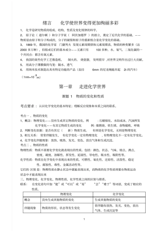九年级上册化学知识点总结复习资料