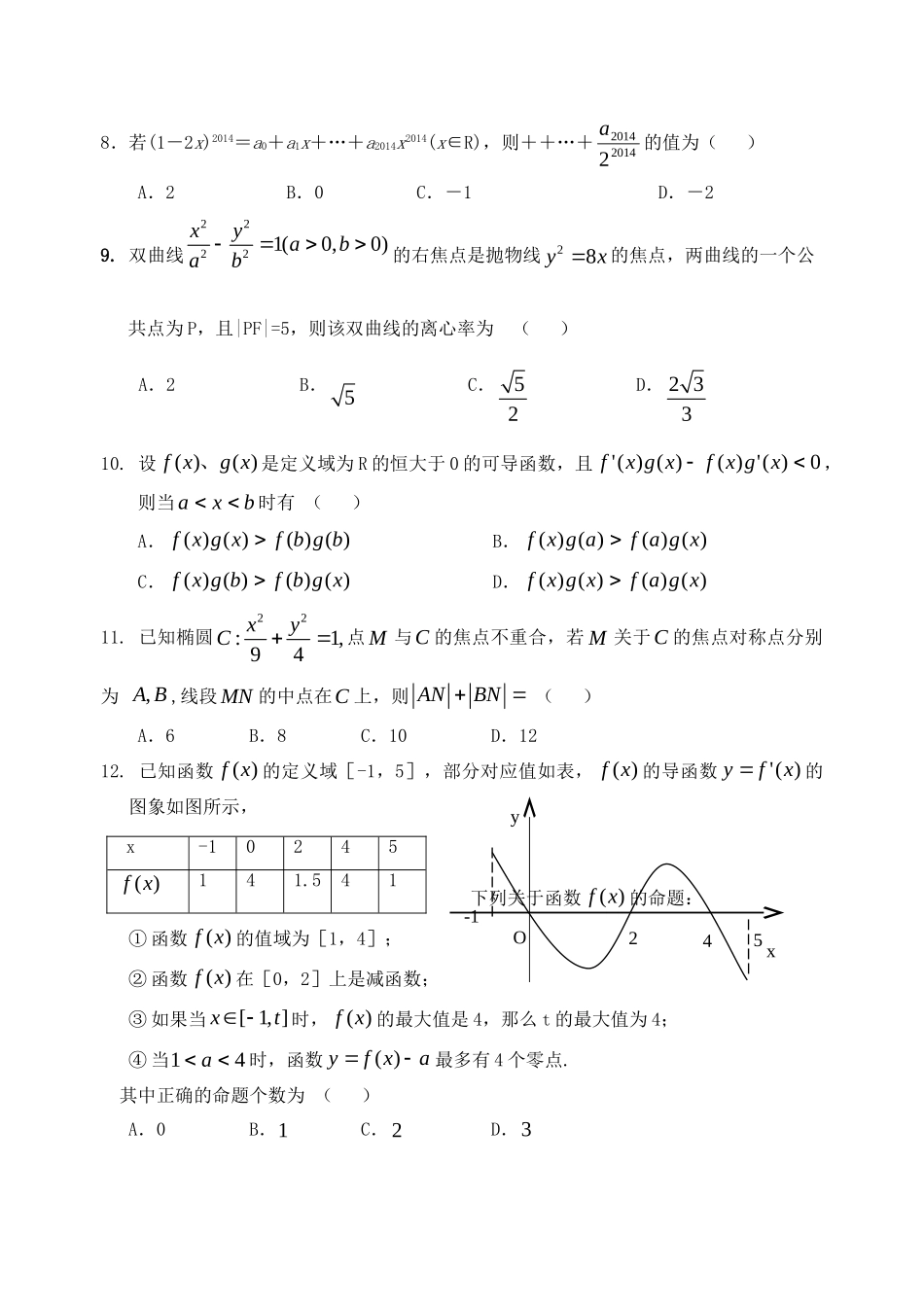 高二数学6月月考试卷 理试卷_第2页