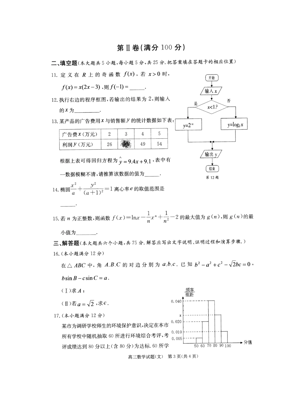 安徽省合肥市高三数学第三次教学质量检测试卷 文(扫描版)新人教A版试卷_第3页