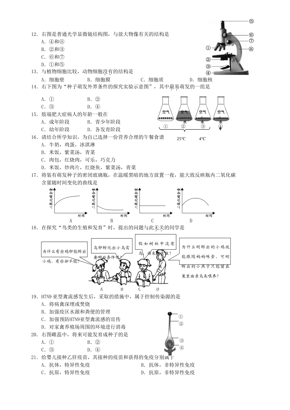 中考生物摸拟试卷1试卷_第2页