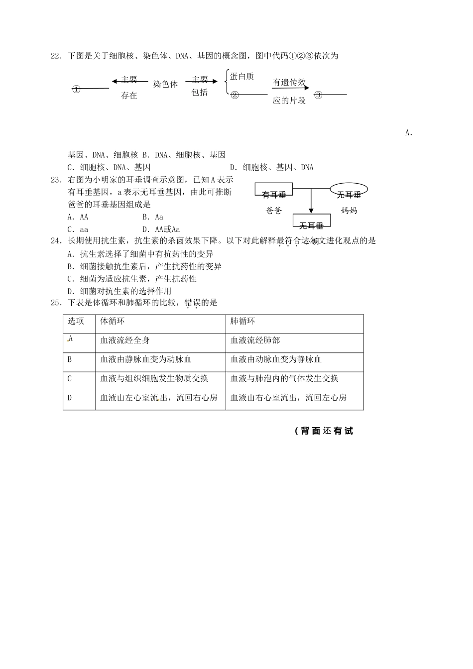 中考生物摸拟试卷1试卷_第3页