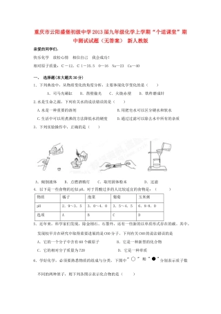 九年级化学上学期 个适课堂 期中测试试卷 新人教版试卷