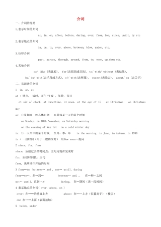 中考英语一轮语法复习 介词试卷