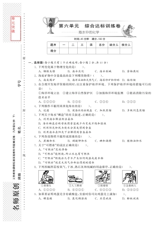 九年级化学全册 第六单元 综合达标训练卷单元突破(A卷)(pdf)(新版)鲁教版试卷