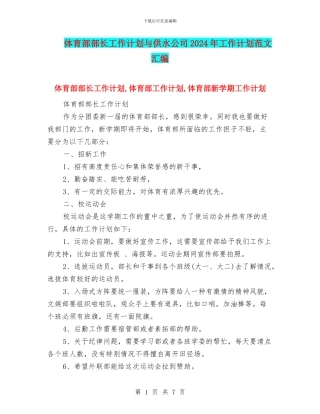 体育部部长工作计划与供水公司2024年工作计划范文汇编