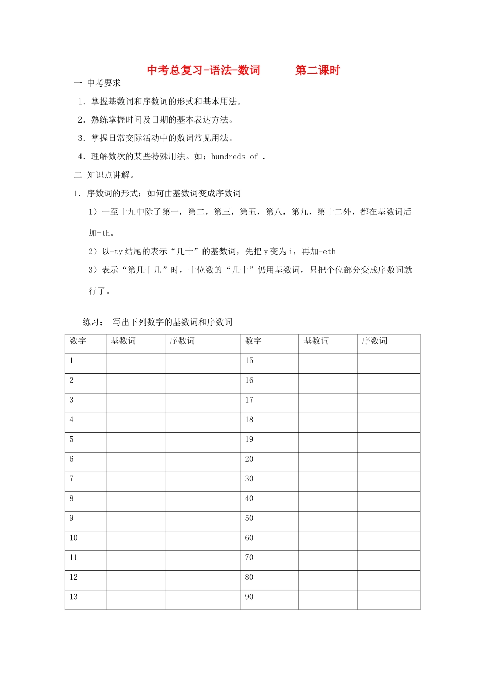 中考英语 数词词汇复习2试卷_第1页