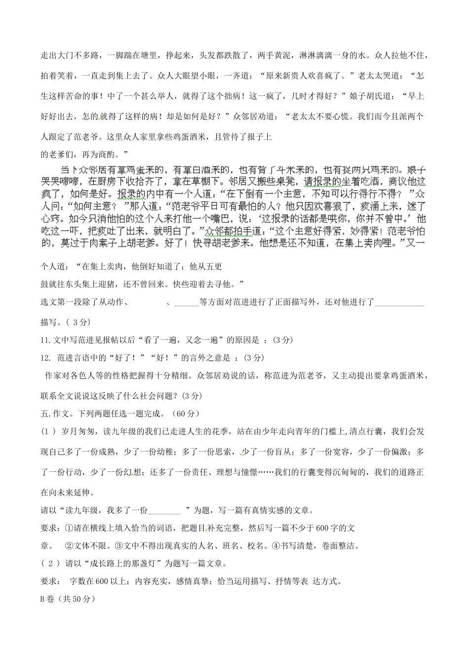 四川省崇州市桤泉镇思源学校届九年级语文上学期期中试卷_第3页