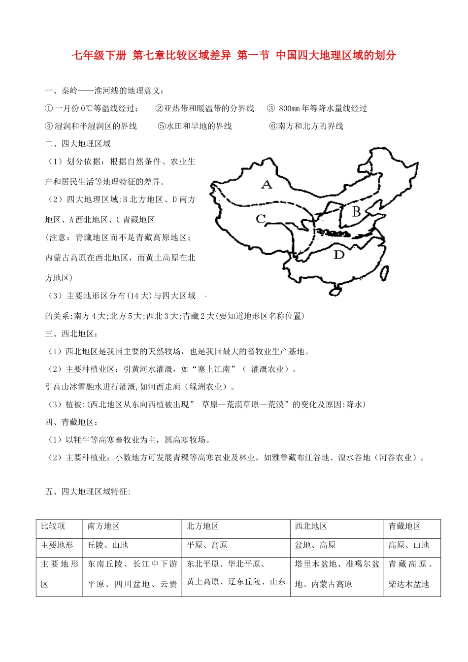 九年级下册 第七章比较区域差异(教师版)试卷_第1页
