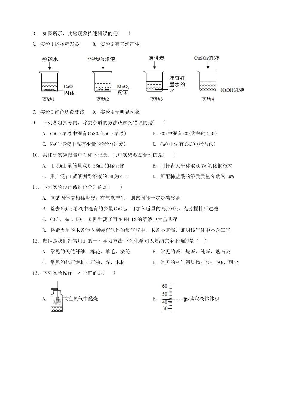九年级化学第二次模拟考试试卷_第2页